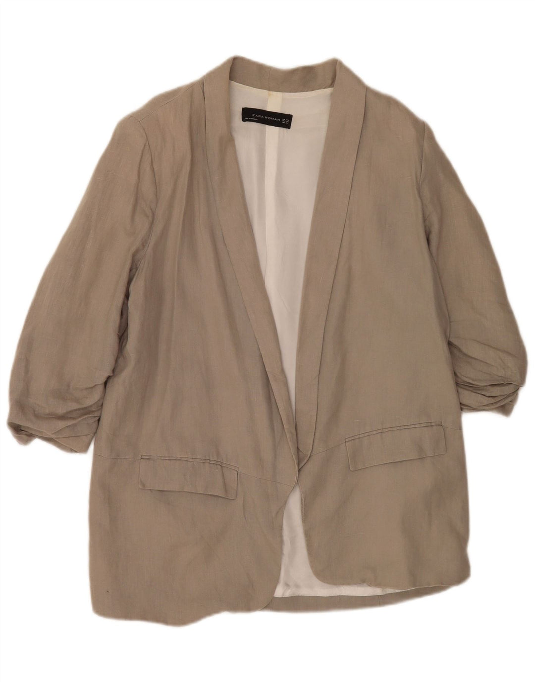 Giacca blazer aperta da donna con maniche a 3/4 Zara UK 22 2XL viscosa grigia