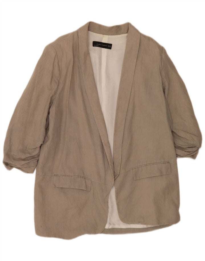 Giacca blazer aperta da donna con maniche a 3/4 Zara UK 22 2XL viscosa grigia