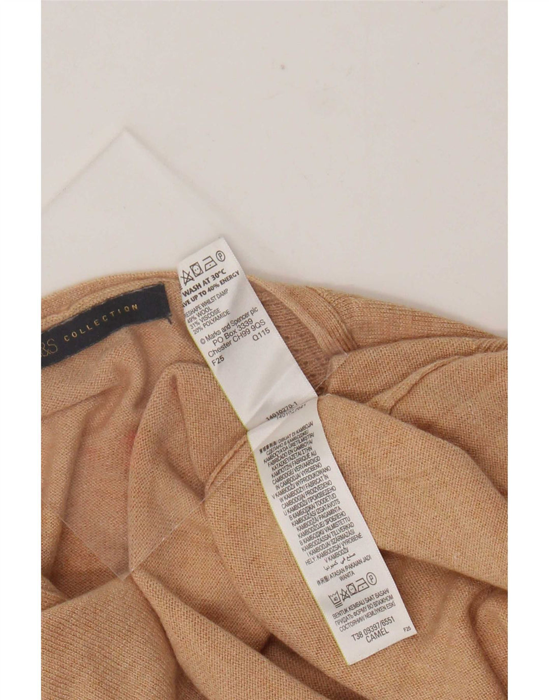 Maglione maglione con scollo a V da donna Marks & Spencer UK 12 Lana beige medio