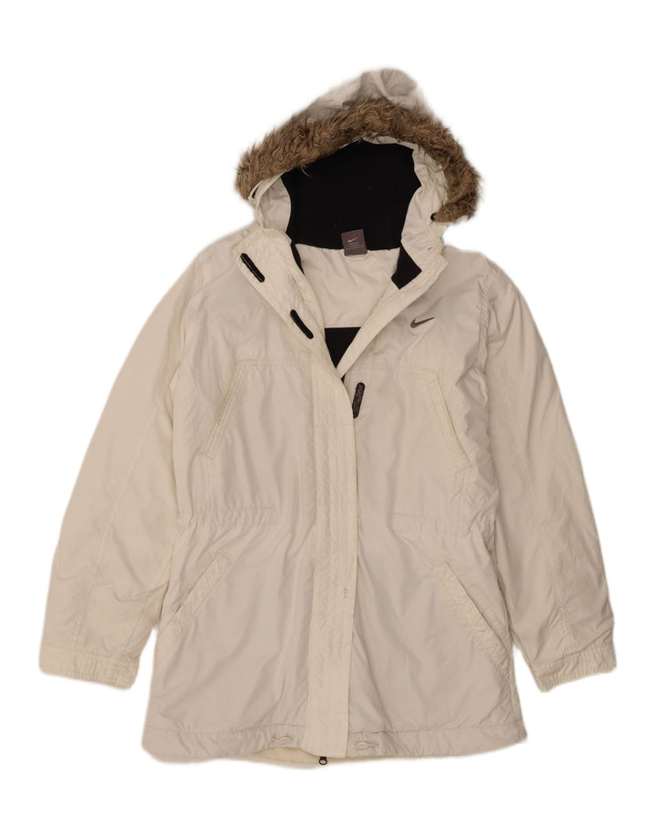 Giacca a vento con cappuccio da donna Nike UK 14/16 grande poliestere bianco