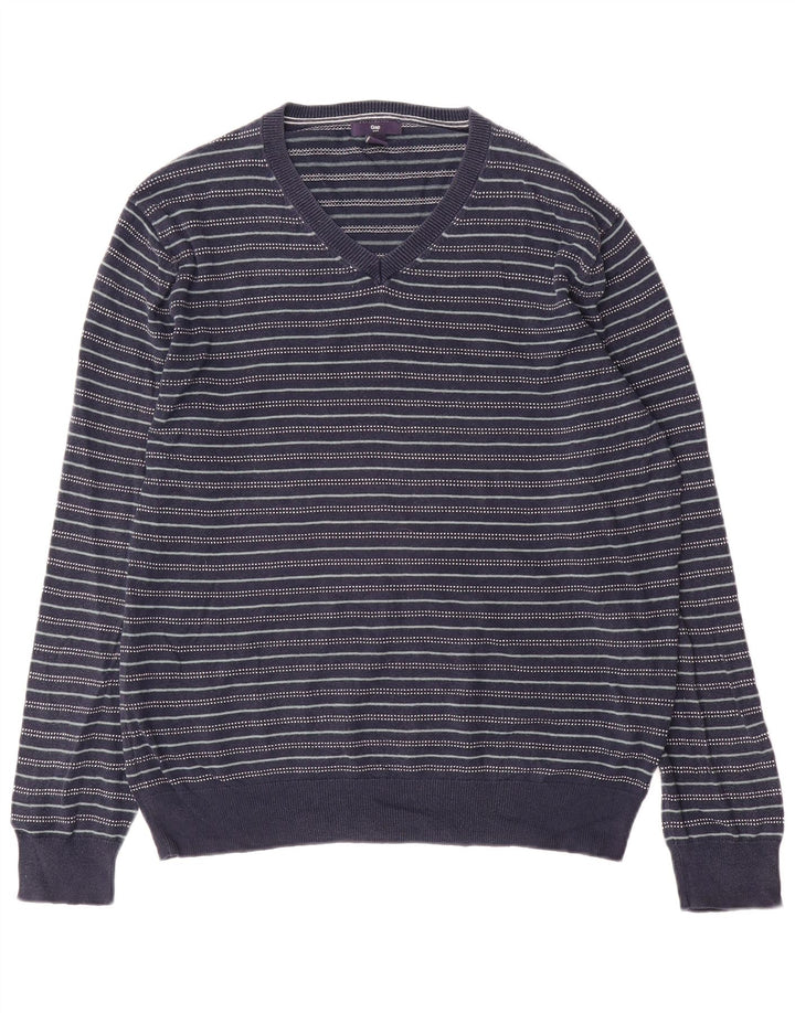 Gap Maglione da uomo con scollo a V in cotone a righe medie blu navy