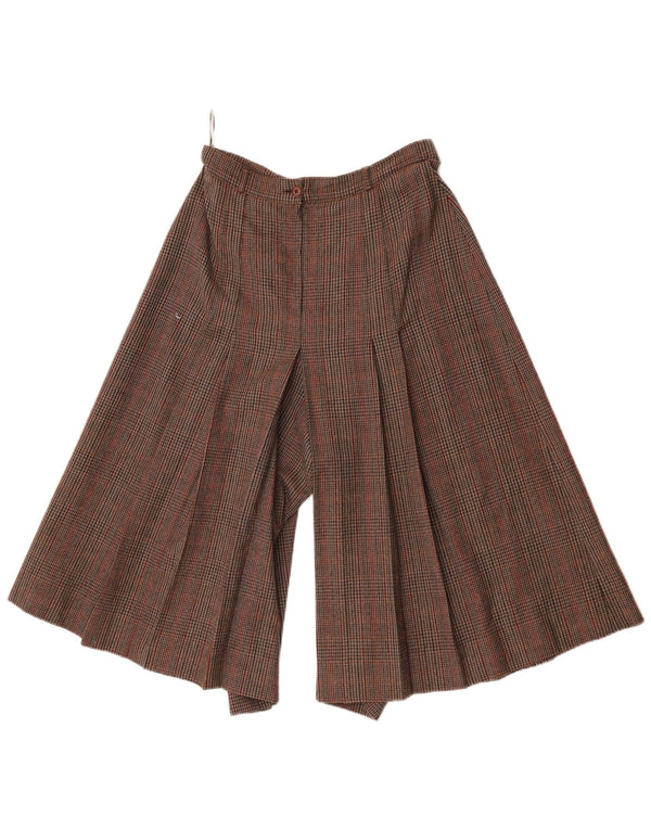 Pantaloni capri vintage da donna a vita alta IT 40 piccoli W28 L18 quadri marroni