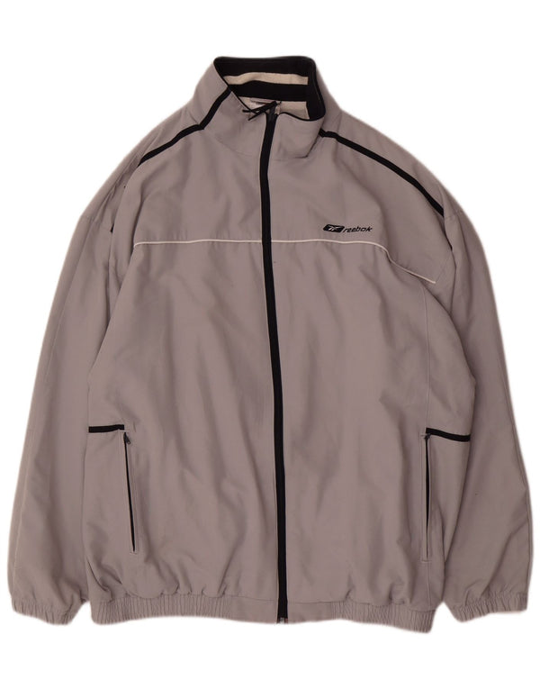 Giacca da ginnastica Reebok da uomo con grafica, grande, in poliestere color block grigio