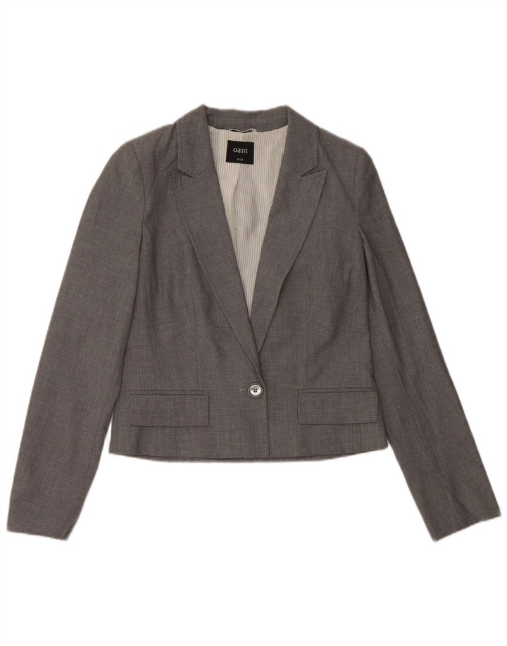 Giacca blazer corta da donna a 1 bottone OASIS UK 8 piccola poliestere grigio