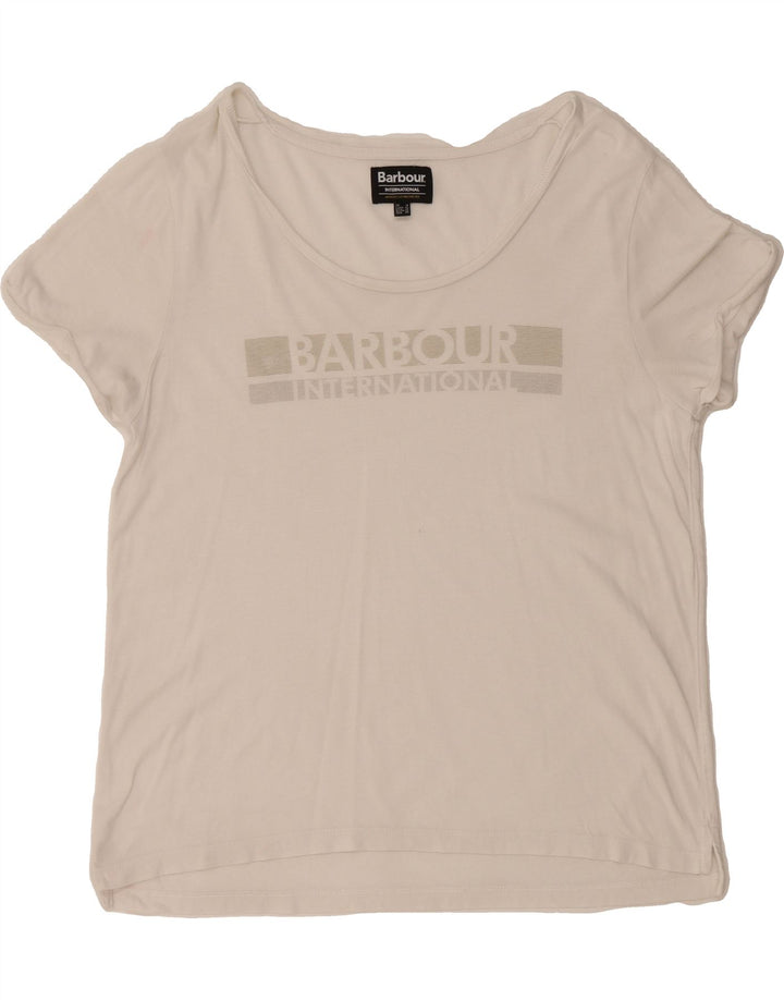 BARBOUR Womens Graphic T-Shirt Top UK 14 Large White Vintage Barbour and Second-Hand Barbour from Messina Hembry 