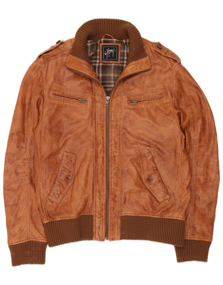 Giacca bomber militare da uomo GYPSY in pelle UK 40 grande in pelle marrone