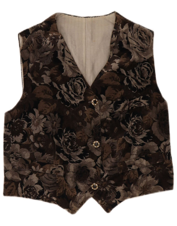 Gilet da donna vintage UK 12 marrone medio floreale