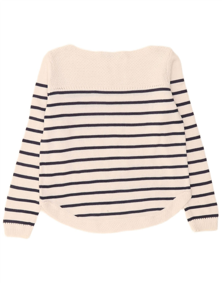 Maglione maglione con scollo a barca da donna Marks & Spencer UK 12 a righe bianche medie