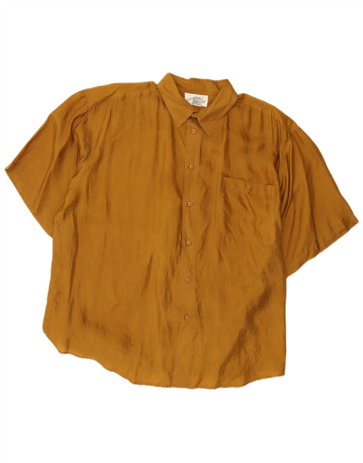 Camicia a maniche corte da uomo Lucky Star XL in seta marrone