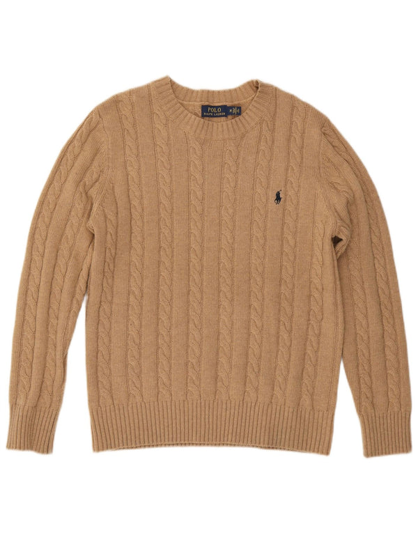 Maglione maglione girocollo da donna Polo Ralph Lauren UK 14 Lana beige medio