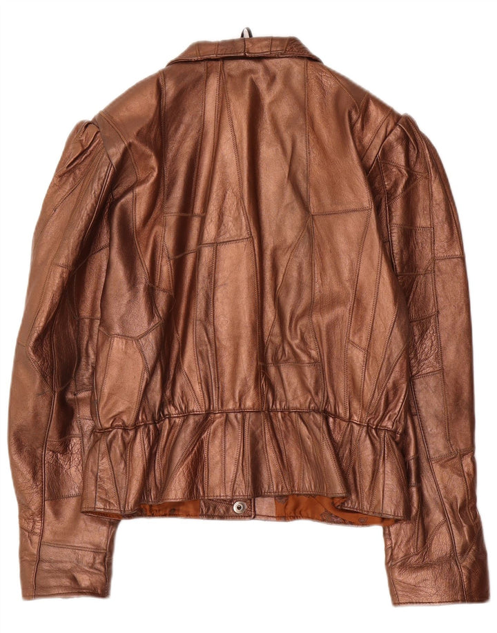 Giacca in pelle vintage da donna UK 14 Marrone medio