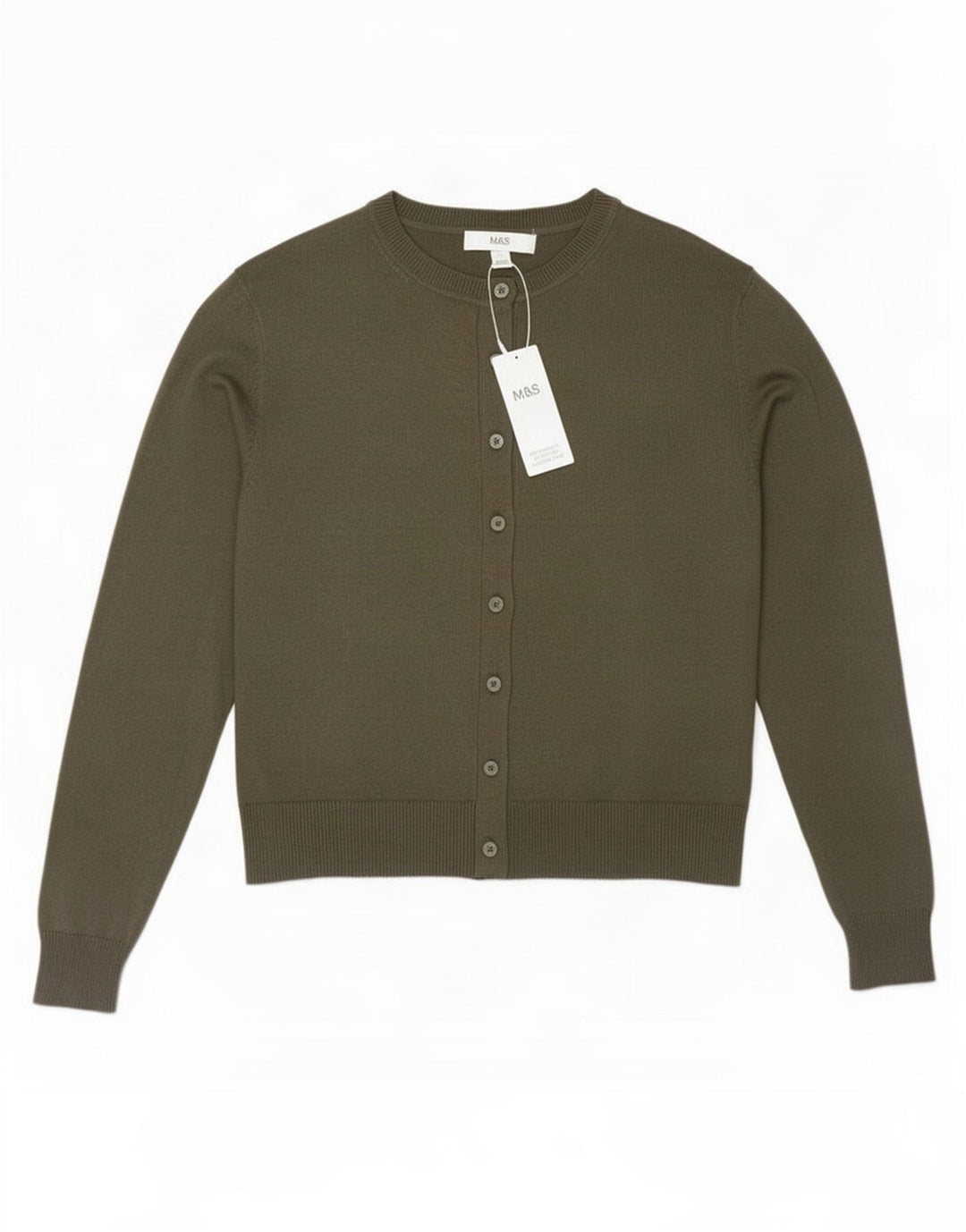 Maglione cardigan corto da donna Marks & Spencer UK 12 Viscosa kaki media