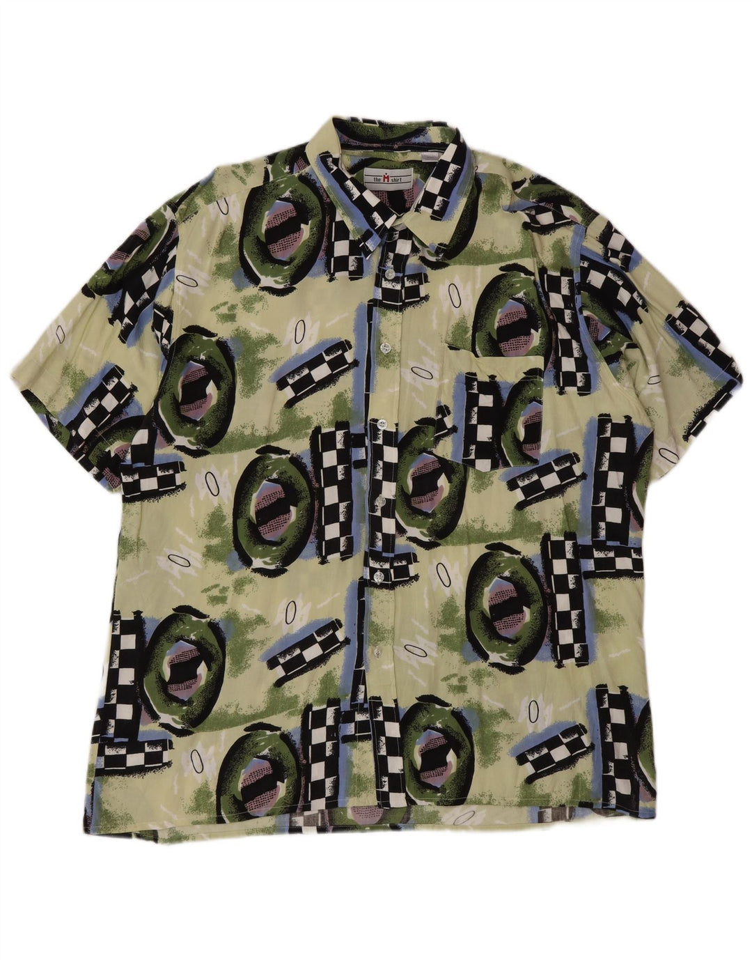 Camicia vintage da uomo a maniche corte 2XL Viscosa geometrica multicolore
