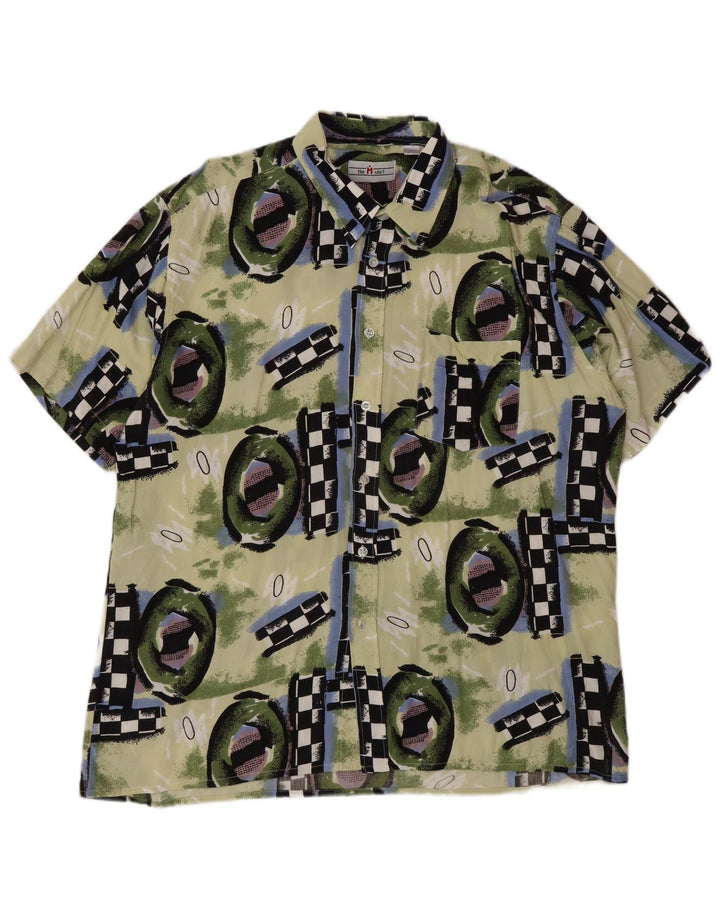 Camicia vintage da uomo a maniche corte 2XL Viscosa geometrica multicolore