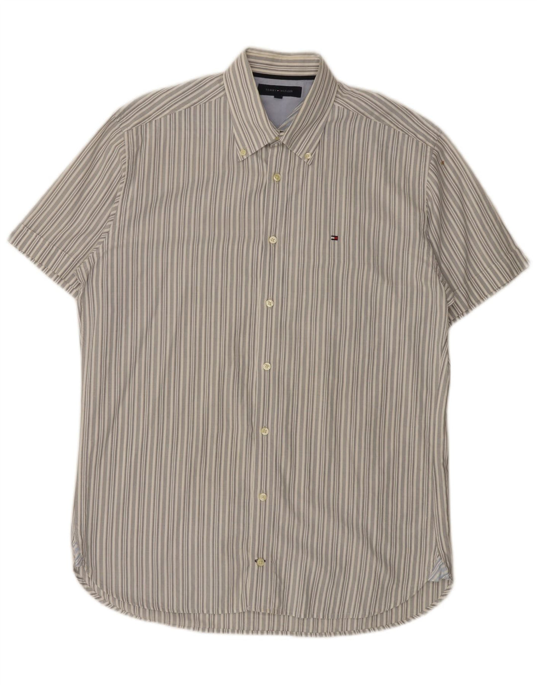 TOMMY HILFIGER Camicia a maniche corte da uomo in cotone a righe grigie grandi