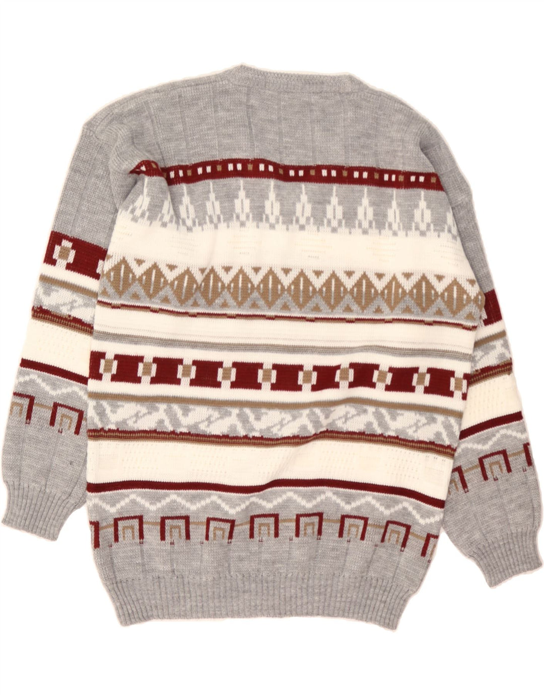 VINTAGE Mens V-Neck Jumper Sweater Large Grey Fair Isle Vintage Vintage and Second-Hand Vintage from Messina Hembry 