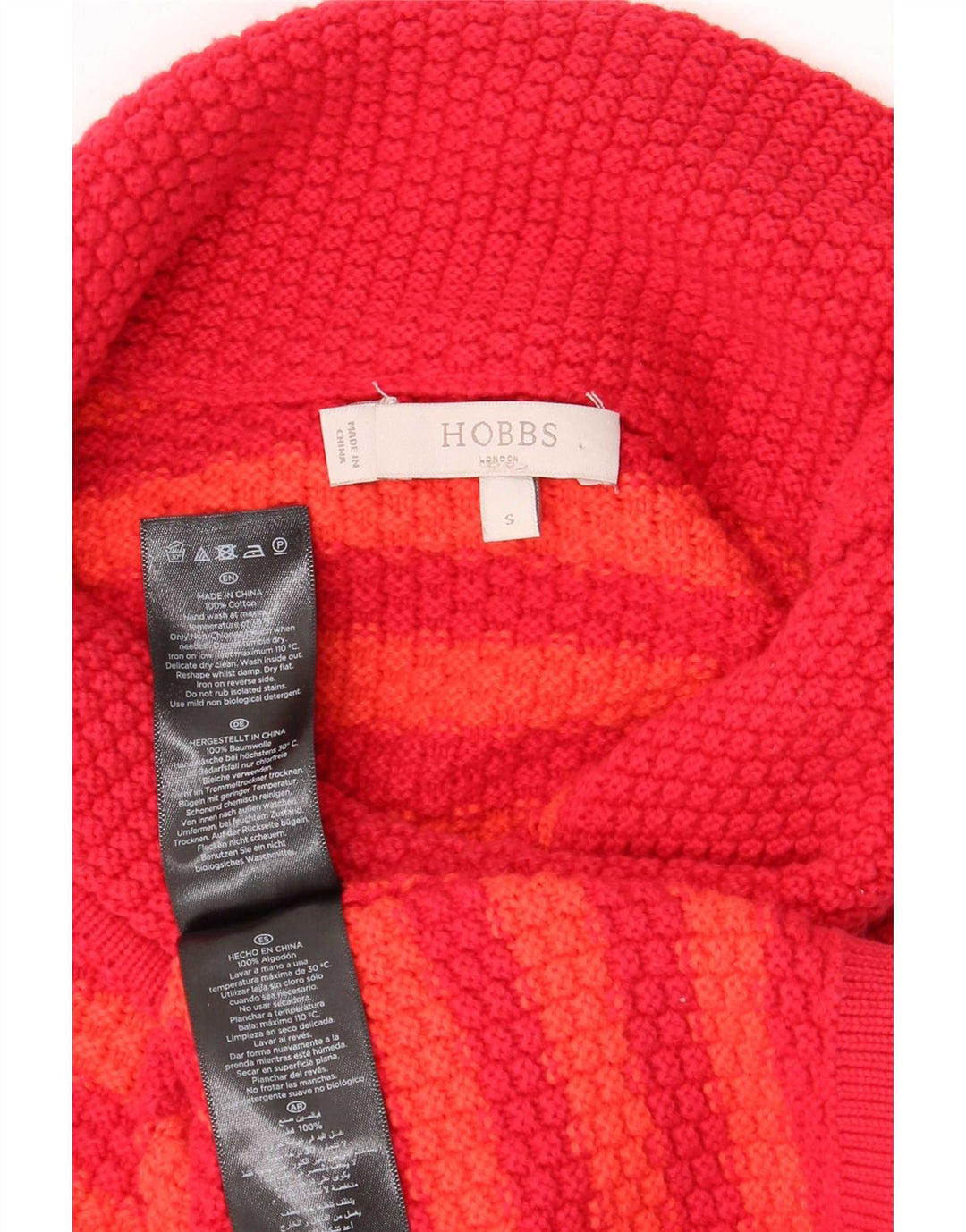 Maglione maglione oversize da donna Hobbs con collo alto UK 10 piccolo rosso a righe