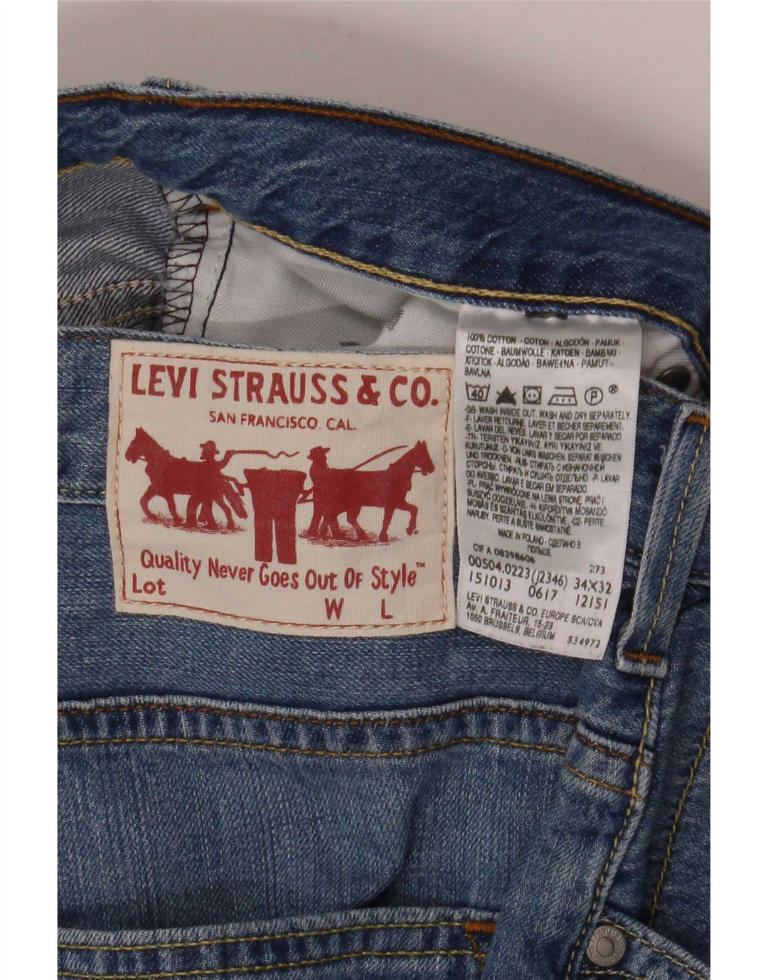 Jeans dritti da uomo Levi's W34 L32 in cotone blu