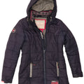 Cappotto imbottito con cappuccio grafico da donna Superdry UK 14 medio blu navy invernale