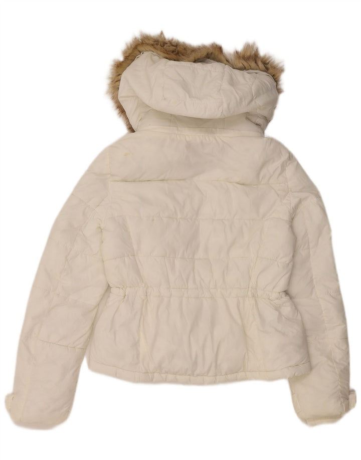 Giacca imbottita con cappuccio da donna Zara UK 10 Small bianca in poliammide