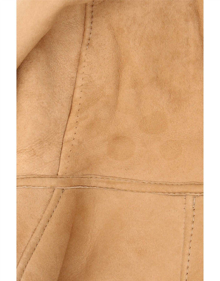 Giubbotto in shearling con cappuccio da donna vintage UK 12 Beige medio