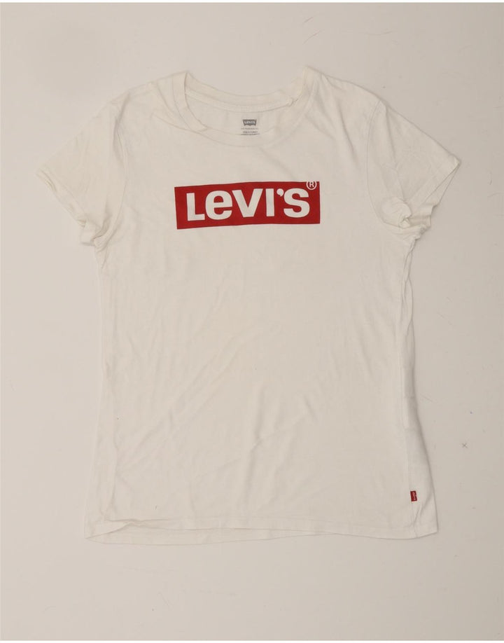 LEVI'S Womens Graphic T-Shirt Top UK 12 Medium White Cotton Vintage Levi's and Second-Hand Levi's from Messina Hembry 