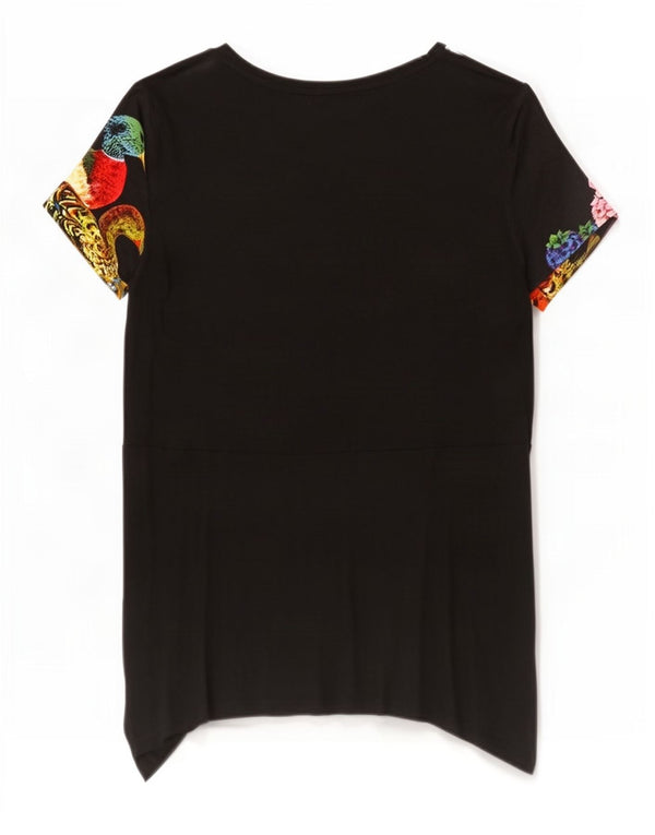 Desigual Donna Peacocks Graphic Tunica Top UK 12 Medio Nero Floreale
