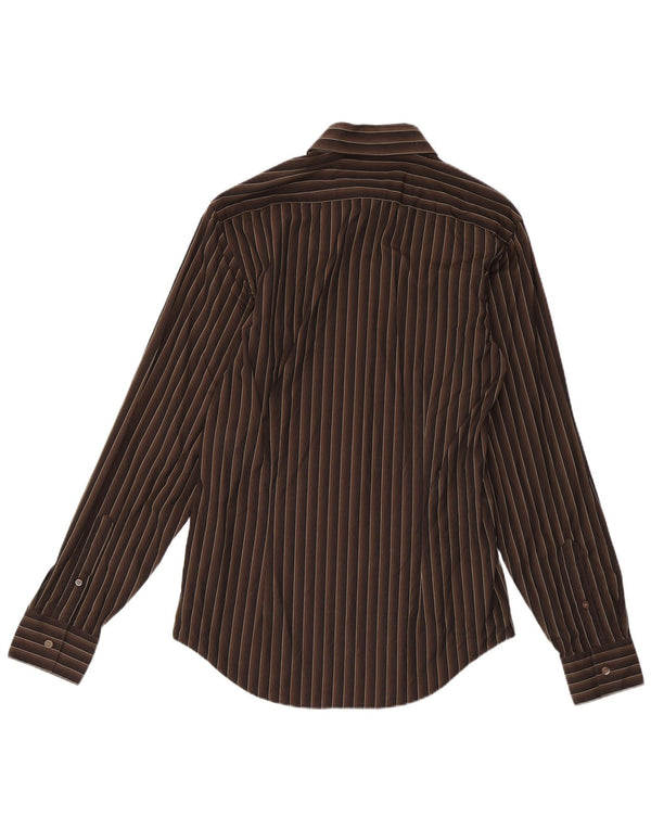Camicia slim fit da uomo Calvin Klein taglia 15 38 cotone gessato marrone medio