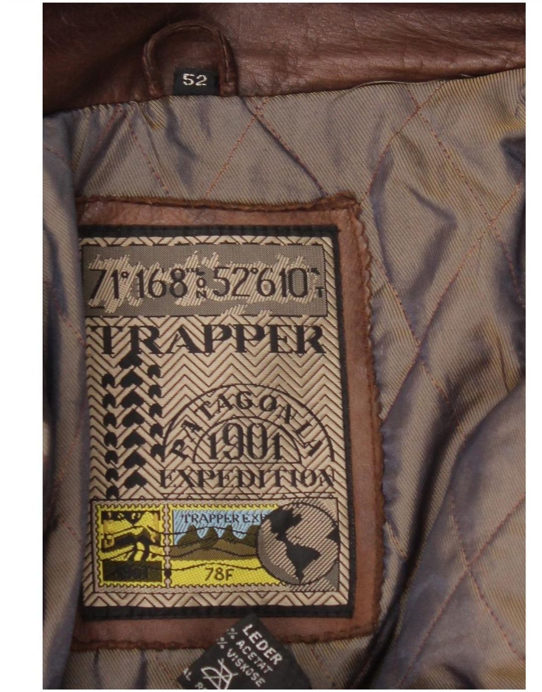 TRAPPER Mens Leather Jacket IT 52 XL Brown Leather Vintage Trapper and Second-Hand Trapper from Messina Hembry 