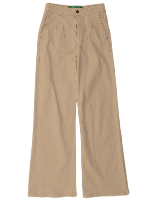 Jeans Benetton da donna a vita alta a gamba larga UK 8 Small W26 L31 Cotone beige