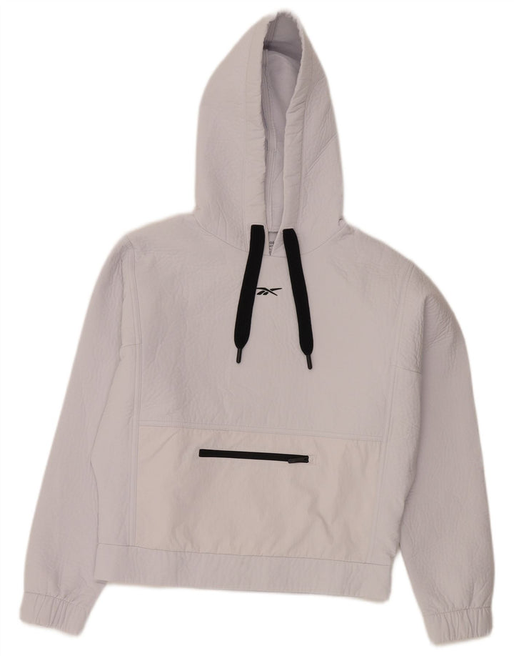 REEBOK Felpa con cappuccio oversize da donna UK 4/6 XS Poliestere bianco sporco