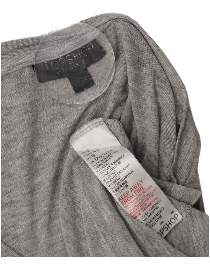Topshop Top da donna con volant sul davanti manica lunga UK 12 Grigio medio chiazzato