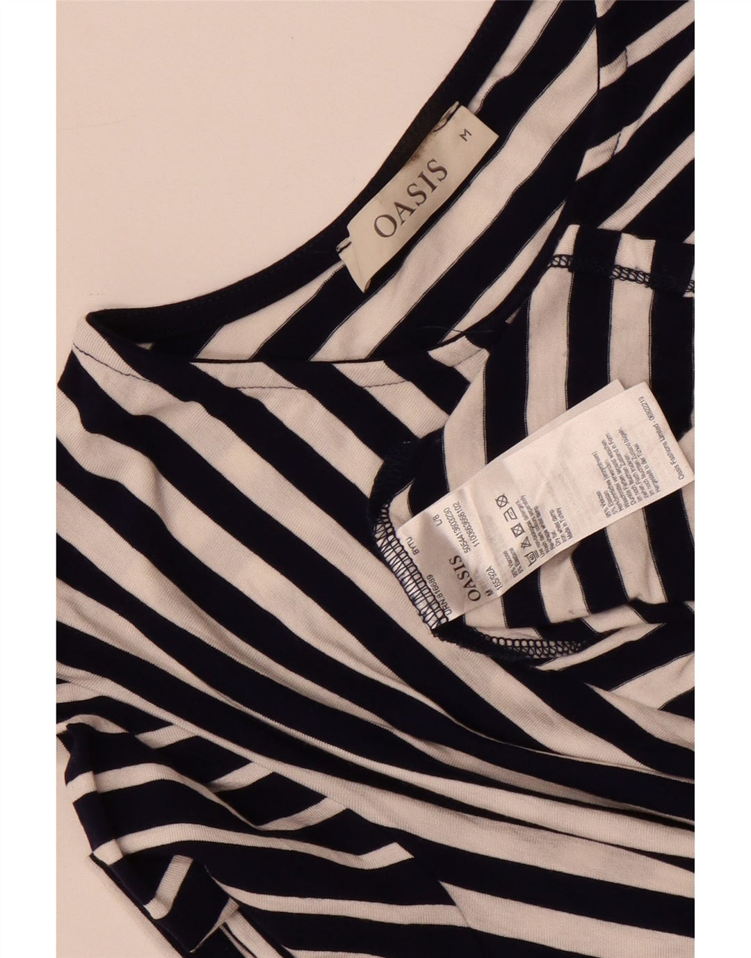 Abito asimmetrico da donna con cravatta frontale Oasis UK 12 medio a righe blu navy