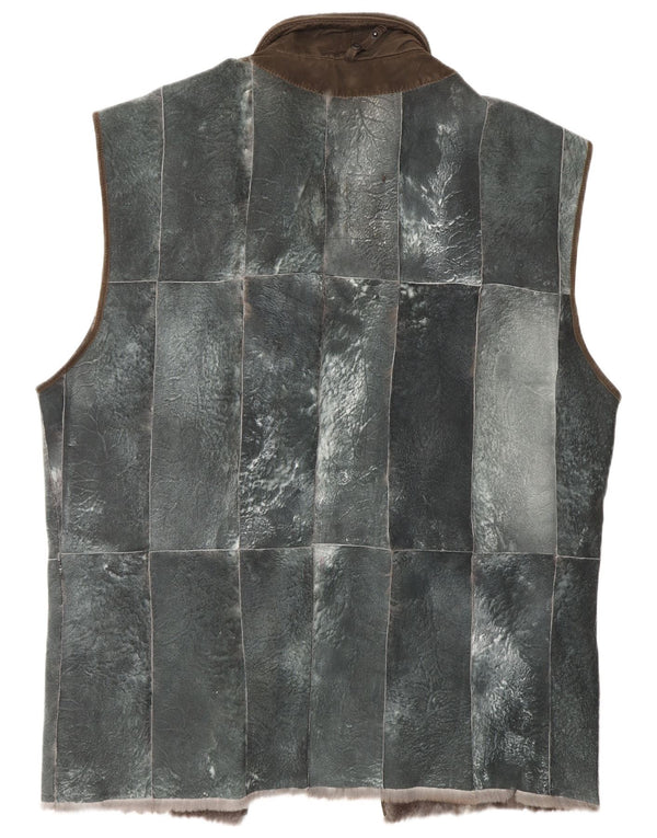 REIHER Gilet in pelle da uomo con fodera in shearling EU 54 2XL Pelle patchwork grigia