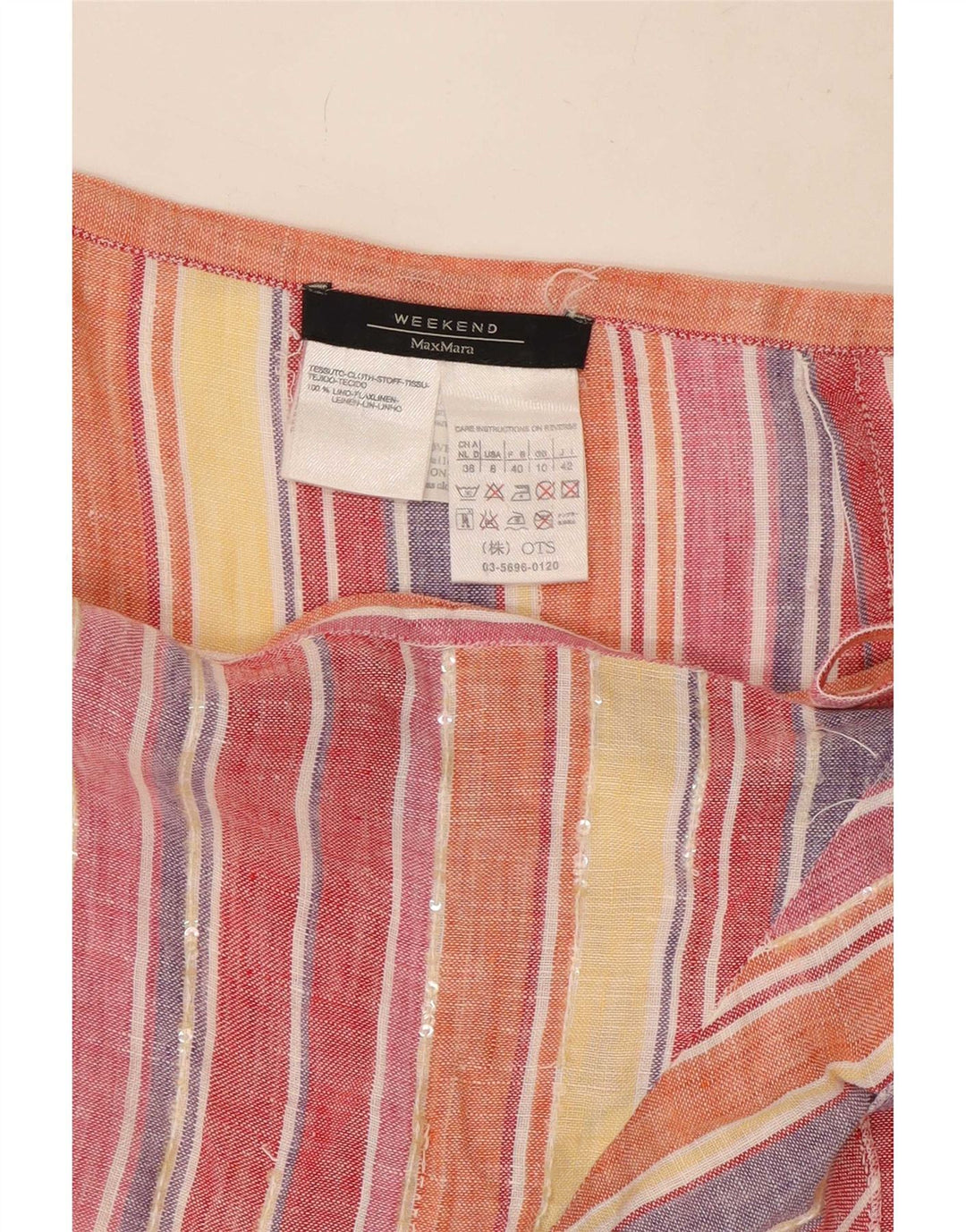 Gonna a portafoglio da donna Max Mara UK 10 piccola W27 lino a righe multicolore