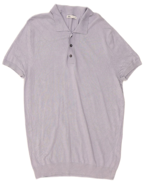 Maglione Zara da uomo a maniche corte con collo polo grande in viscosa blu
