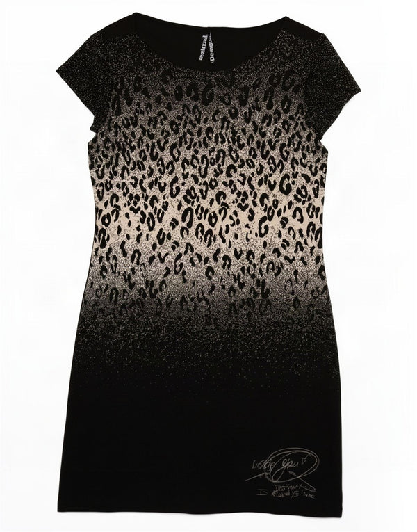 Desigual Abito tubino grafico da donna UK 14 Grande stampa animalier nera