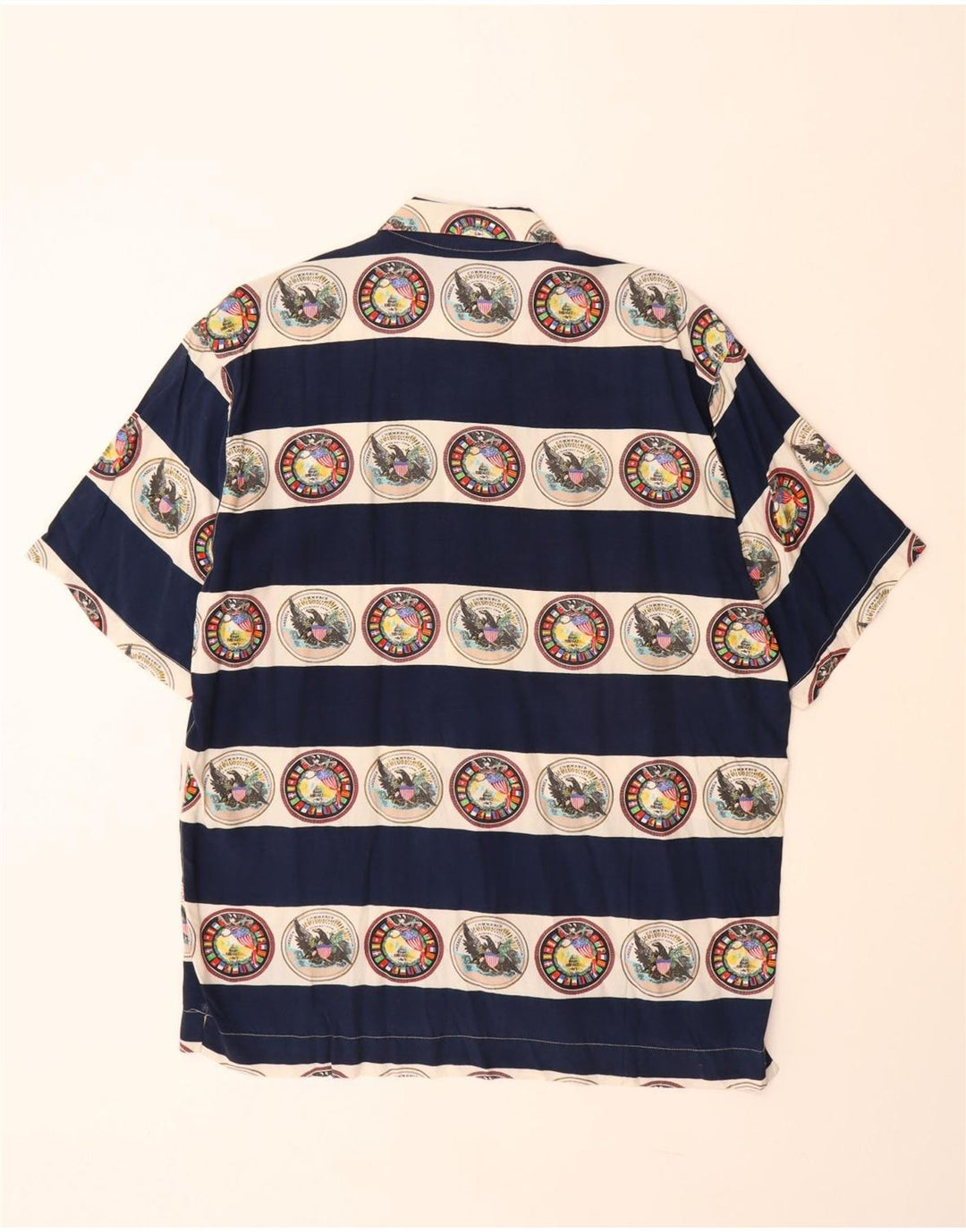 Camicia a maniche corte grafica da uomo VINTAGE grande in viscosa a righe blu navy