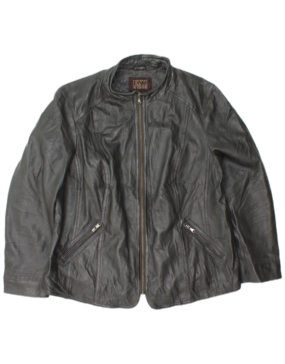 VINTAGE Womens Leather Jacket IT 52 2XL Black Leather