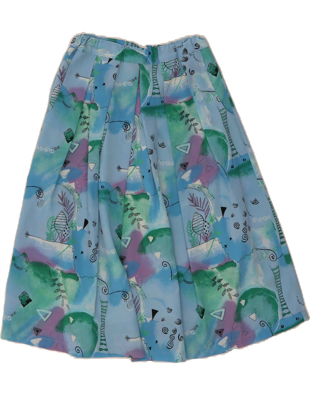 CLOVER Womens Pleated A-Line Skirt UK 14 Medium W28  Blue Geometric Vintage Clover and Second-Hand Clover from Messina Hembry 