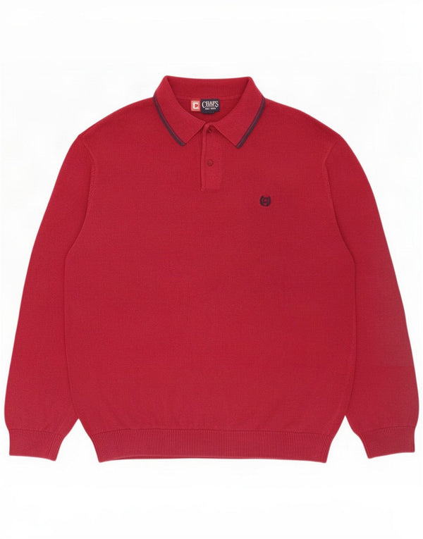Chaps Mens Polo Neck Jumper Sweater Large Red Cotton