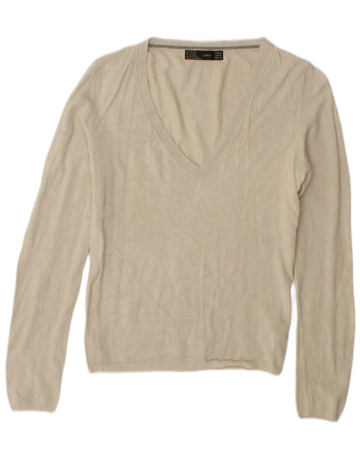 Maglione Zara da donna con scollo a V UK 14 Rayon beige medio