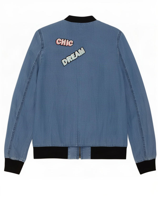 Giubbotto bomber grafico da donna Zara UK 6 XS blu Colourblock Lyocell