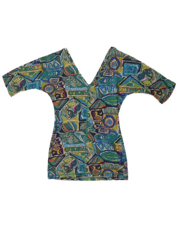 T-shirt grafica corta da donna vintage UK 18 XL multicolore geometrica