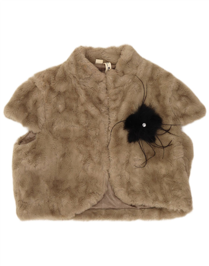 Gilet da donna in pelliccia sintetica Monsoon UK 14 grande poliestere floreale marrone