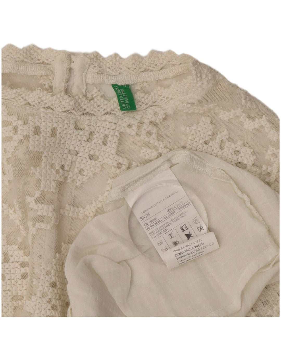 Camicetta oversize a maniche lunghe da donna Benetton Top UK 10 Small Cotone bianco