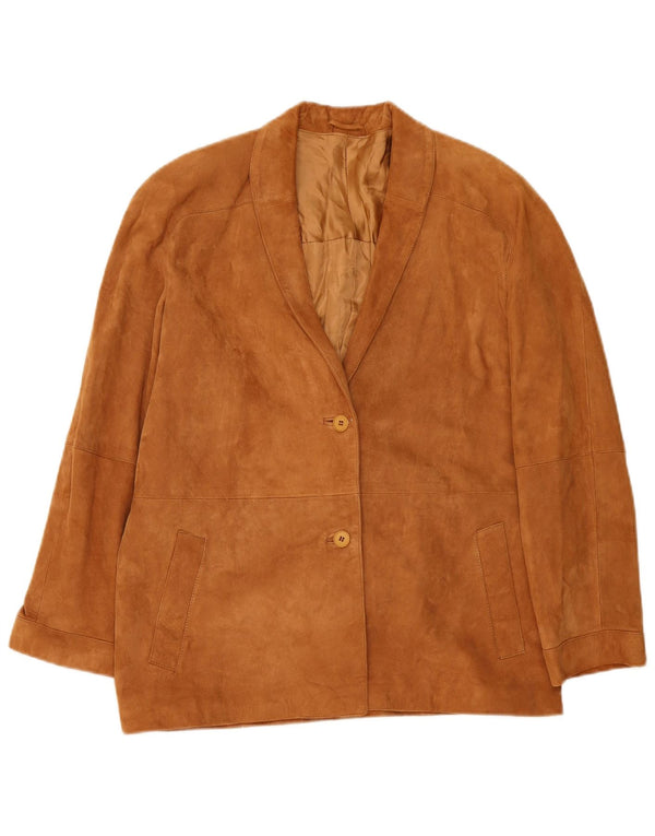 Giacca blazer vintage da donna in pelle scamosciata a 2 bottoni IT 44 Marrone medio