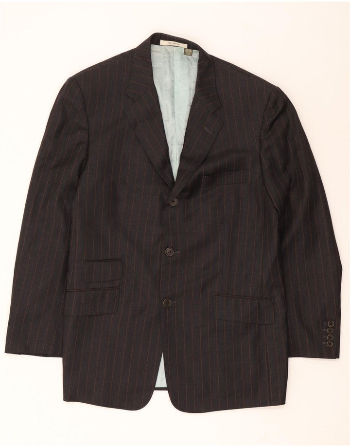 Giacca blazer da uomo a 3 bottoni Ted Baker EU 42 XL lana a righe grigie