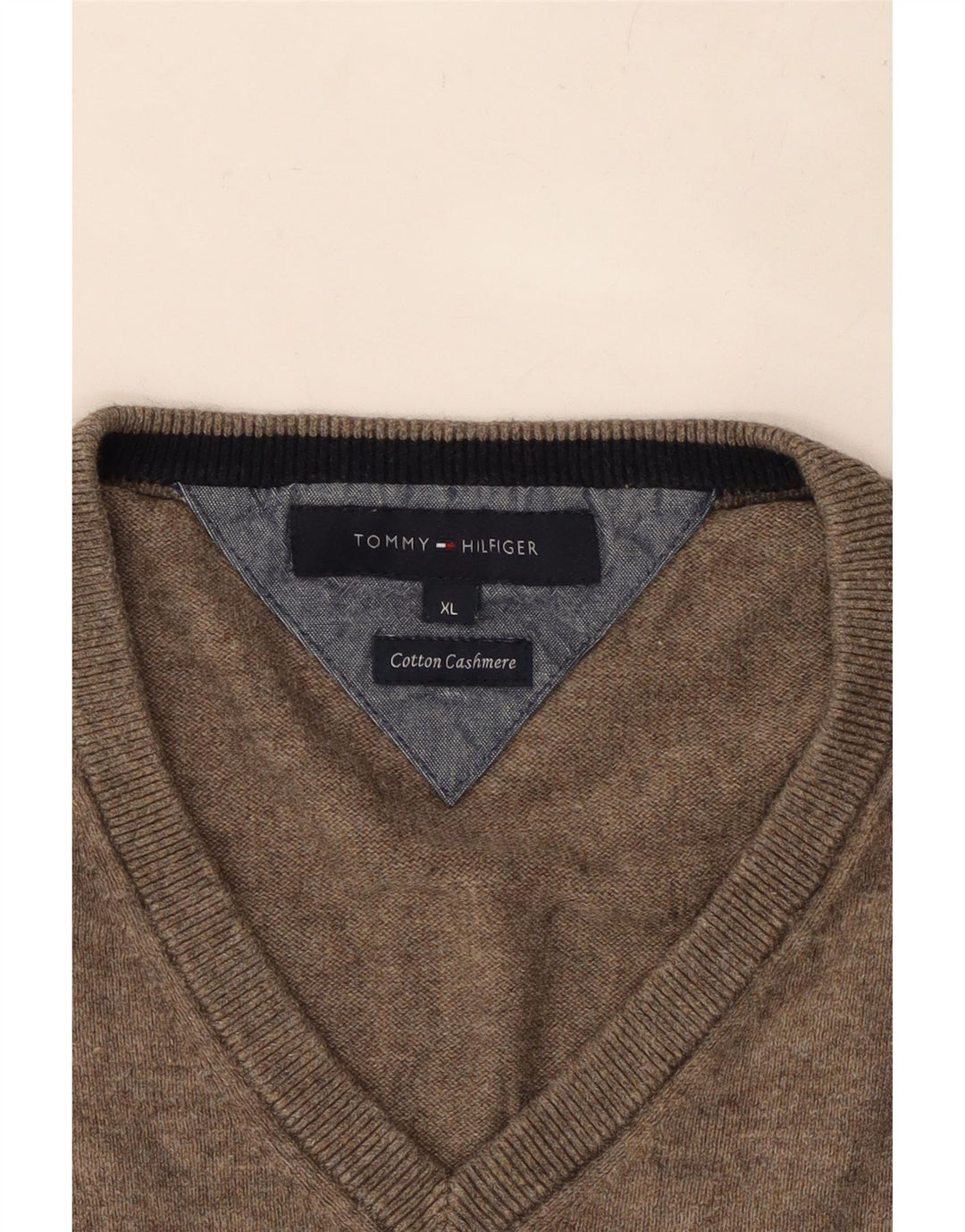 TOMMY HILFIGER Maglione da uomo con scollo a V XL in cotone chiazzato grigio