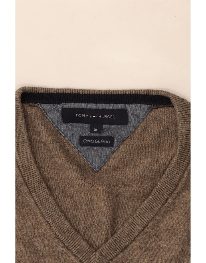 TOMMY HILFIGER Maglione da uomo con scollo a V XL in cotone chiazzato grigio